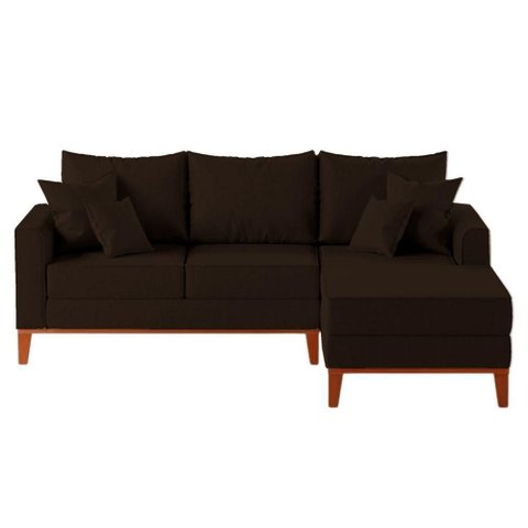 Sofá 3 Lugares Beny com Chaise Direito Corino Marrom