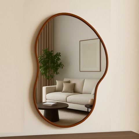 Espelho Orgânico 60x40cm Moldura em Couro Ecológico Cloud