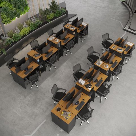 Estação de Trabalho 16 Lugares Office Smart 16 Mesas 12 Armários 1 Aparador - Preto e Cedro