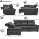 Ver imagem 2 de Sofá de Canto Esquerdo 2,65x2,30m Retrátil e Reclinável com Molas Ensacadas Cama inBox Nobre