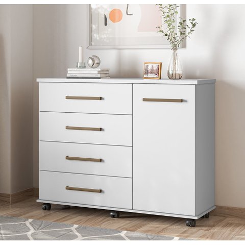 Cômoda 4130 01 Porta 04 Gavetas Flora Branco Demóbile