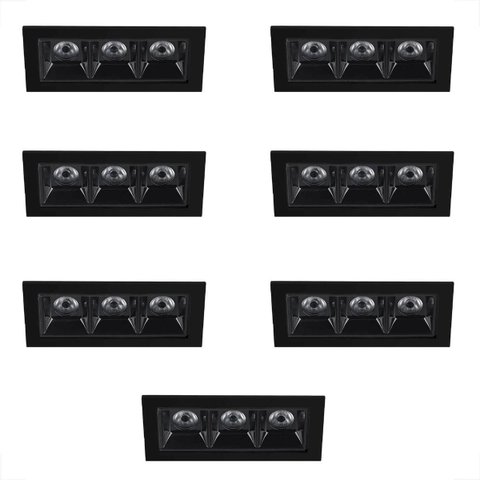 7 Spot Triplo Micro LED Embutido Downlight 3000k Preto BET58