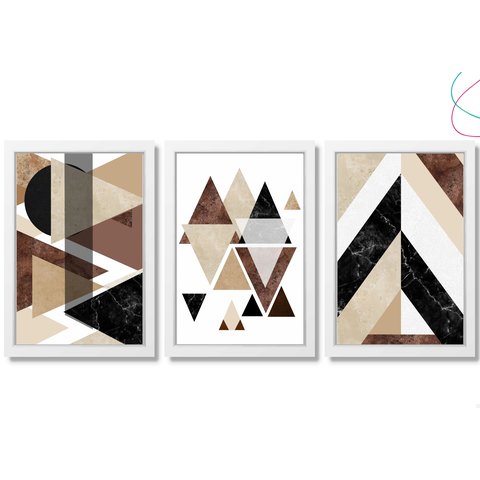 Kit 3 Quadros para Casa - Geométrico Marrom:branca