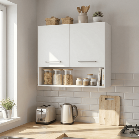 Armário de Parede Suspenso com Prateleira e Nicho para Cozinha