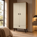 Ver imagem 1 de Guarda Roupa Armário Encanto com 1 Gavetao 2 Portas e Pés Estilo Retrô - Cinamomo/Offwhite