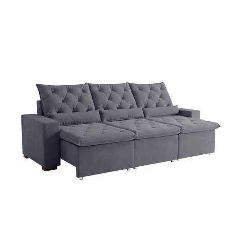 Sofá Retrátil 230m 3 Lugares em Suede com Abertura Premium Milão Cinza