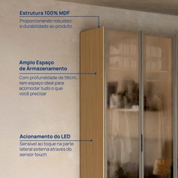 Guarda-roupa 4 Portas Reflecta com Led 100% Mdf Orion CabeCasa MadeiraOriginals - 6