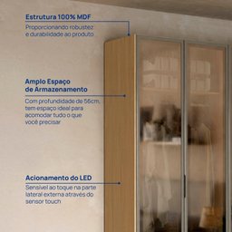 Guarda-roupa 4 Portas Reflecta com Led 100% Mdf Orion Cabecasa Madeiramadeira - 5