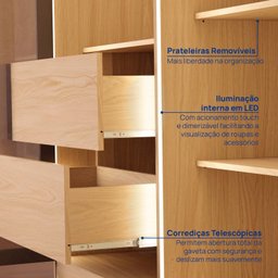 Guarda-roupa 4 Portas Reflecta com Led 100% Mdf Orion CabeCasa MadeiraOriginals - 7