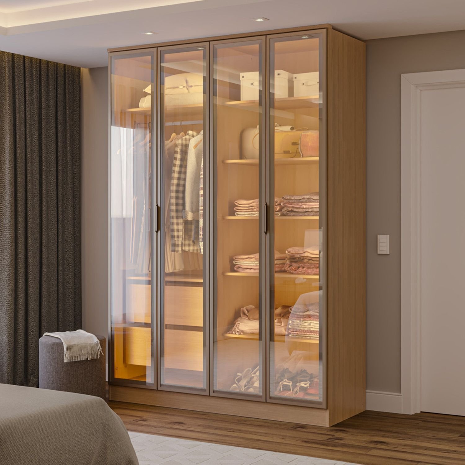 Guarda-Roupa 4 Portas Reflecta com LED 100% MDF Orion CabeCasa