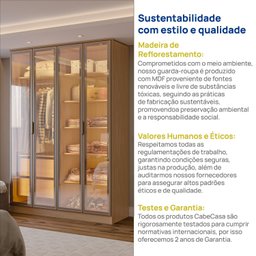 Guarda-roupa 4 Portas Reflecta com Led 100% Mdf Orion CabeCasa MadeiraOriginals - 13