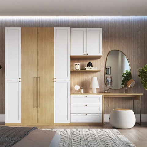 Guarda-roupa Casal Modulado Infinity 8 Portas 6 Gavetas 100% Mdf Savana/branco - Genialflex
