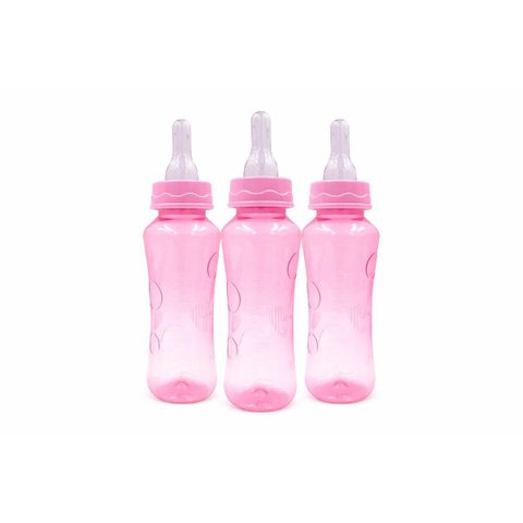 Kit 3 Mamadeiras Petita 240 Ml Relevo Color Bico Redondo Cristal Cor:rosa