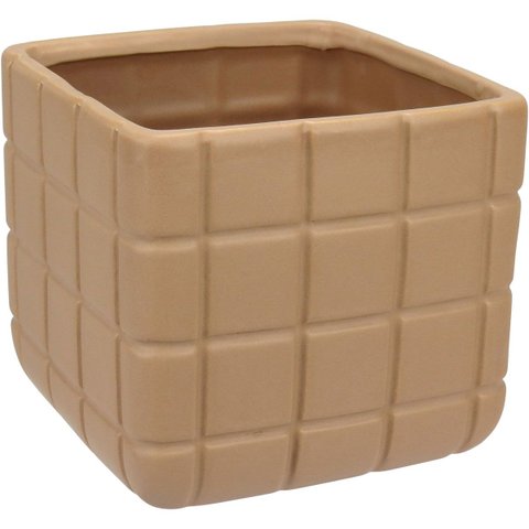Vaso Decorativo Enfeite Planta Aparador Cerâmica 13x15x15cm Nude