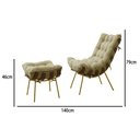 Ver imagem 3 de Poltrona com Puff Costela Sala Quarto Recepção Escritório Base Dourada Fixa Linho Bege