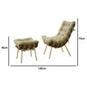 Poltrona com Puff Costela Sala Quarto Recepção Escritório Base Dourada Fixa Linho Bege - 3