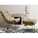 Ver imagem 2 de Poltrona com Puff Costela Sala Quarto Recepção Escritório Base Dourada Fixa Linho Bege