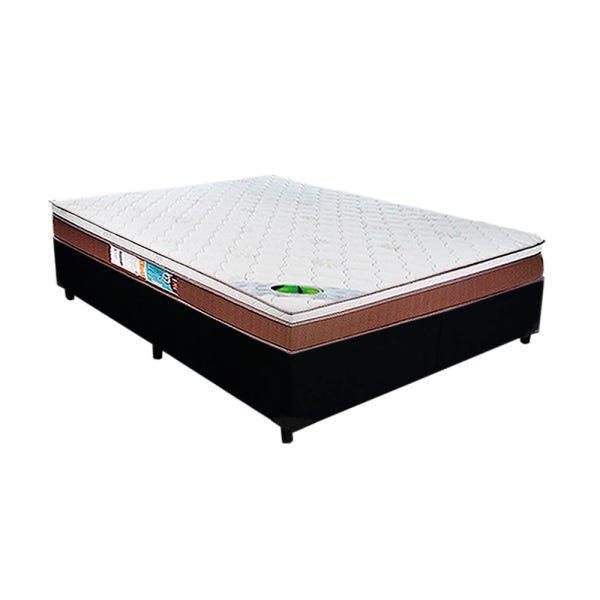 Cama Box Casal Colchão Molas Pocket One Side Caribe Luckspuma + Box Suede 61x138x188 Preto - 1