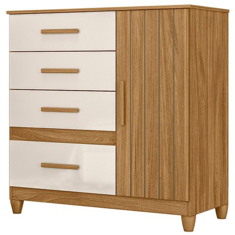 Cômoda para Quarto 98cm com 4 Gavetas Baco Freijo/off Z17 - Mpozenato