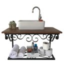 Ver imagem 1 de Linda Bancada de Madeira e Ferro Vintage Funcional para Banheiros Libertas Rosas Artesanato Bancada