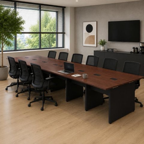 Plataforma de Trabalho 6,00 m para 10 Pessoas com Caixas de Tomadas e Pés Painel F5 Office