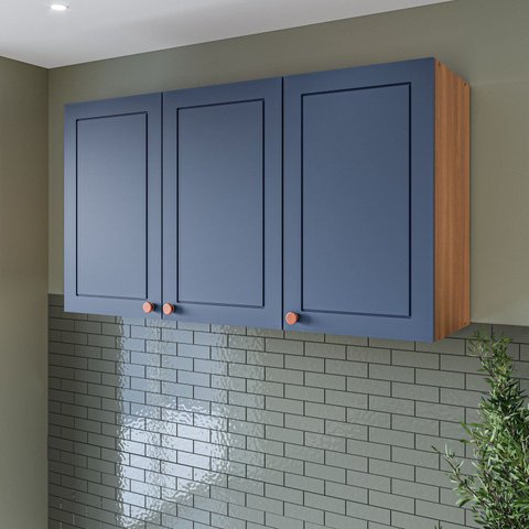 Armário Aéreo 3 Portas 120 cm Pérola Yescasa Azul/Freijó