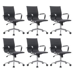 Kit 6 Cadeiras de Escritório Diretor Eames em Couro - Preta - 1