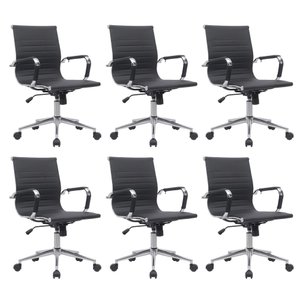 Kit 6 Cadeiras de Escritório Diretor Eames em Couro - Preta