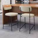 Ver imagem 3 de Banqueta Média Cozinha Lila Estofada Couríssimo Whisky Linho Bege - Desk Design