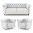 Ver imagem 2 de Conjunto Sala de Estar 1 Sofá Living 200cm e 2 Poltronas Stanford Chesterfield Pés Madeira Couro Bra