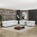 Ver imagem 1 de Conjunto Sala de Estar 1 Sofá Living 200cm e 2 Poltronas Stanford Chesterfield Pés Madeira Couro Bra