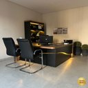 Ver mais imagens de Mesa Diretor em L com LED 4 Gavetas 2 Portas Tamburato Supreme Marrom/Nogal/Preto Artany