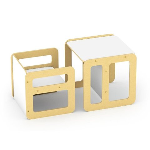 Conjunto Mesa e Cadeira Infantil Montessori Madeira 2 em 1 Cadeira Vira Mesa Cubo Encaixe Criança Md