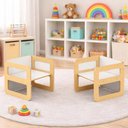 Ver imagem 2 de Conjunto Mesa e Cadeira Infantil Montessori Madeira 2 em 1 Cadeira Vira Mesa Cubo Encaixe Criança Md