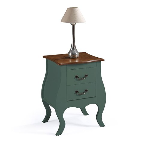 Mesa de Cabeceira Bombê com 2 Gavetas 1026 Linz Móveis - Verde Musgo/imbuia Glazer