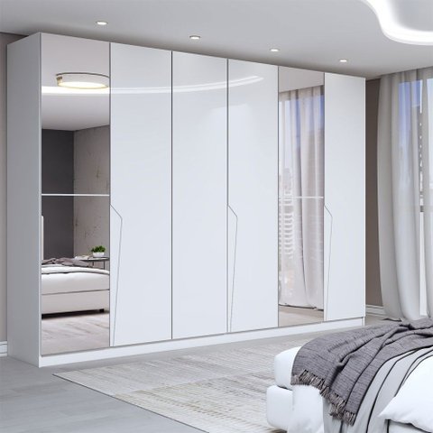 Guarda-roupa Casal Luxe 2,42 Metros 6 Portas 4 Gavetas com Espelho Branco - Panorama Móveis