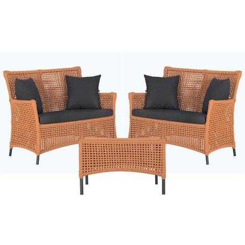 2 Sofá Área e Mesa Igapó Alumínio Pintura Preta Corda Náutica Estofado Impermeável Almofada 11 Trama