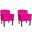 Ver imagem 1 de Kit 2 Poltronas Decorativa Ester Couro Rosa Pink Pés Madeira Ms Decor
