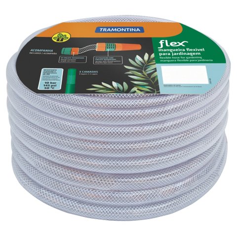 Mangueira Flex Tramontina Transparente em Pvc 3 Camadas 25 M com Engates Rosqueados e Esguicho Tramo