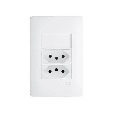 Interruptor Simples e Tomada Dupla 2p+t 20a Fame Habitat com Placa 4x2