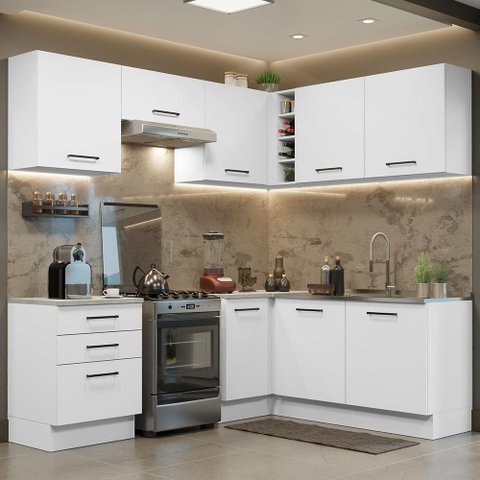 Armário de Cozinha Completa de Canto 399cm Branco Agata Madesa 02