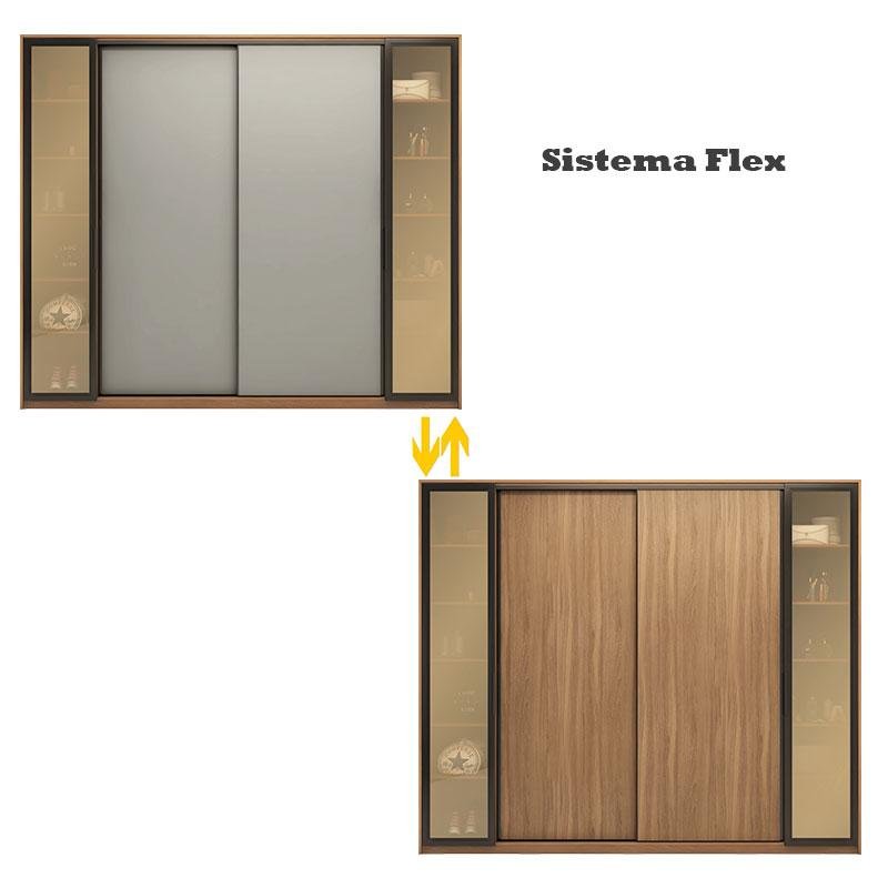 Cômoda Lume e Guarda Roupa Casal Laredo Amêndola Touch Nude Prime Flex com Portas de Vidro Reflecta  - 8