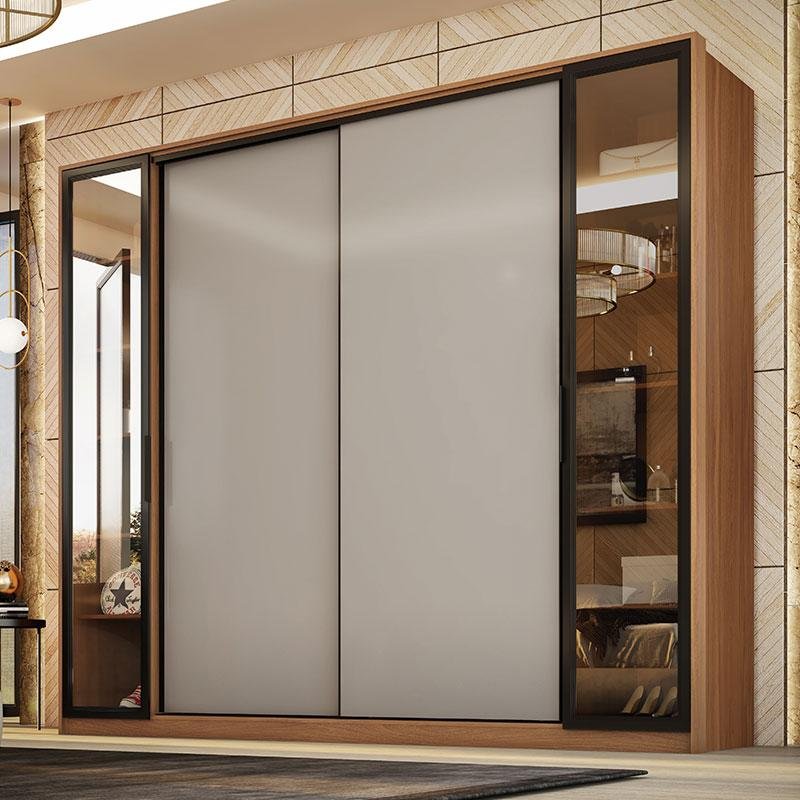 Cômoda Lume e Guarda Roupa Casal Laredo Amêndola Touch Nude Prime Flex com Portas de Vidro Reflecta  - 7