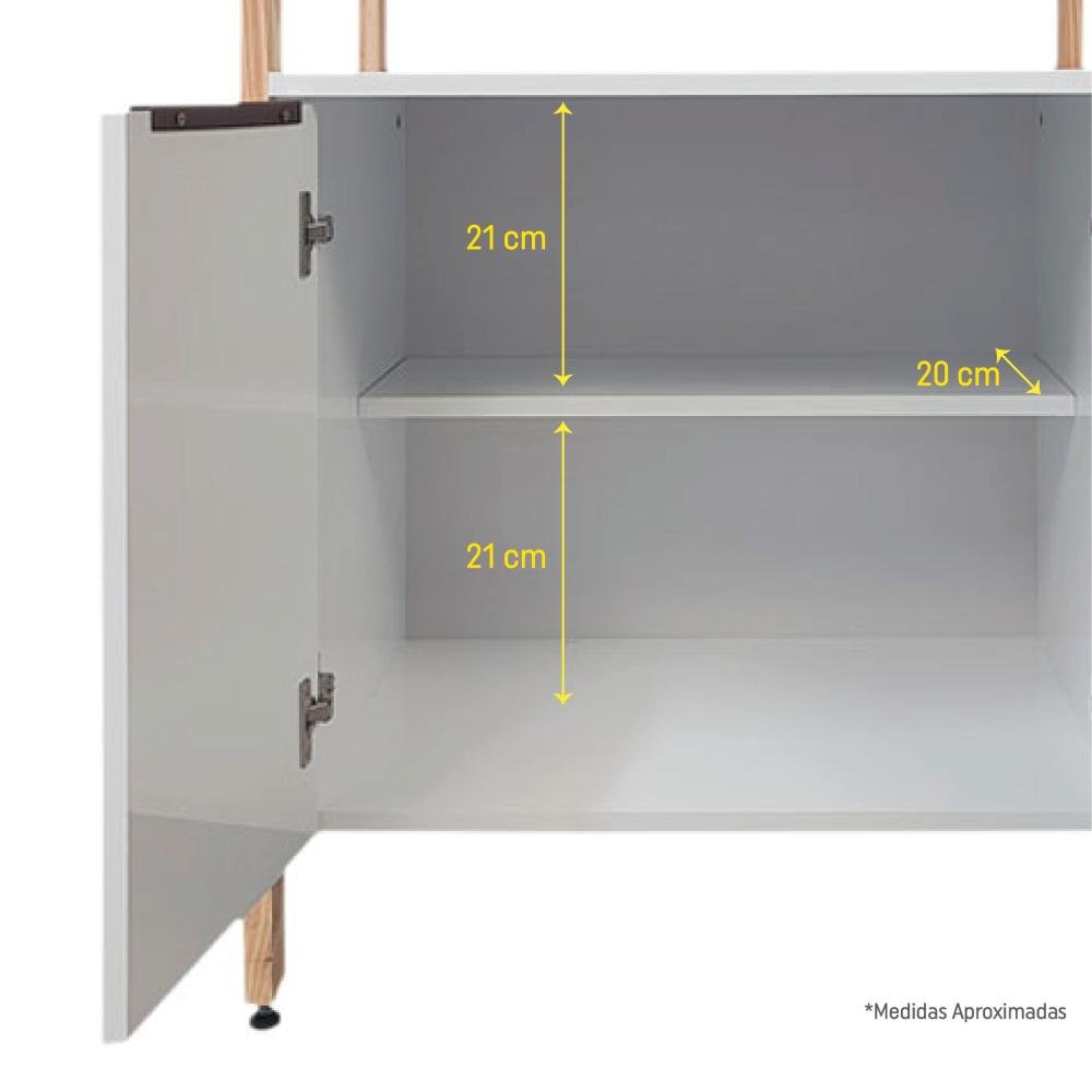 Aparador Balcão p Cozinha Decoração c Duas Prateleiras e Portas em MDP 15mm Branco Estrutura - 4