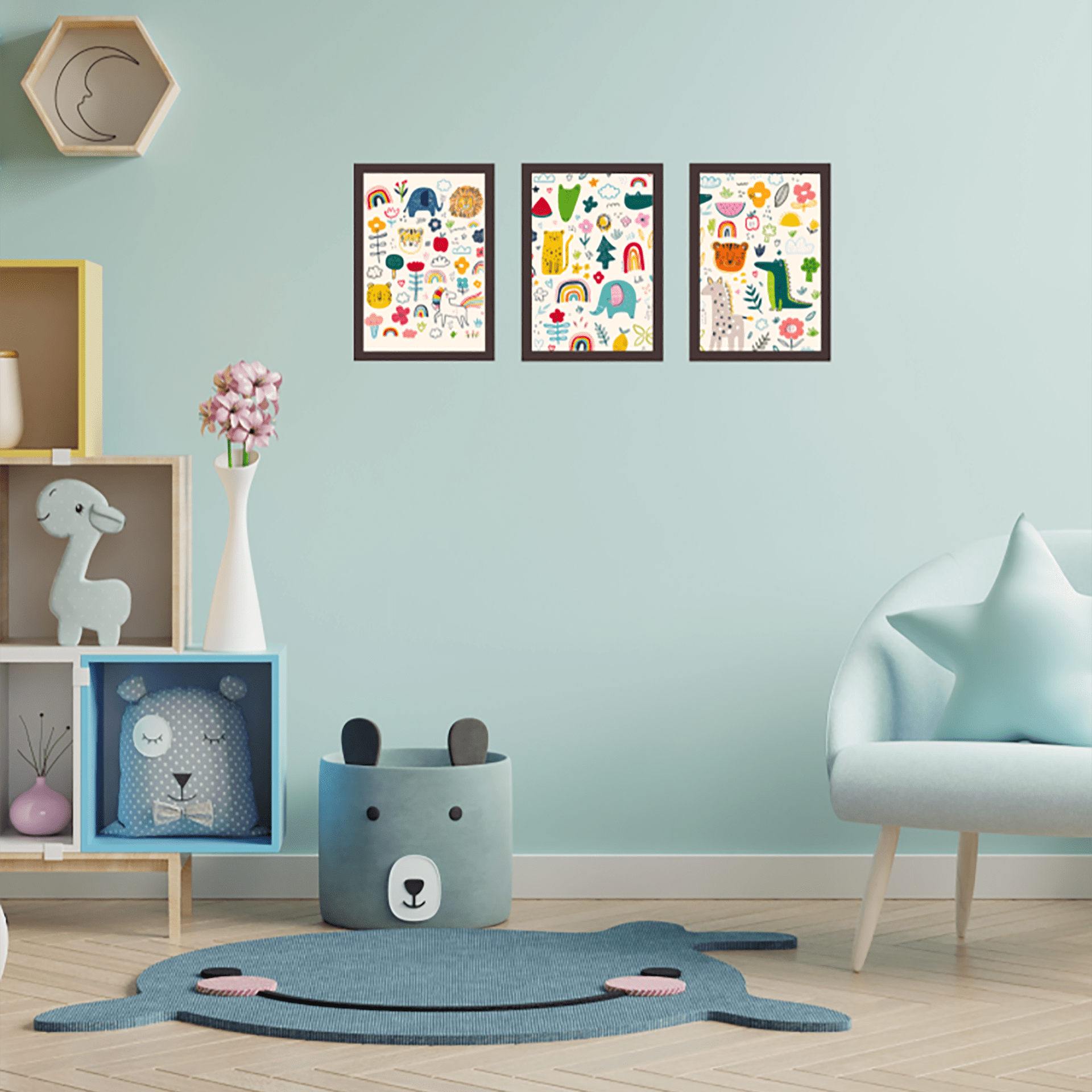 Quadro Decorativo Infantil Animais Para Criança Bebê Promo:Colorido