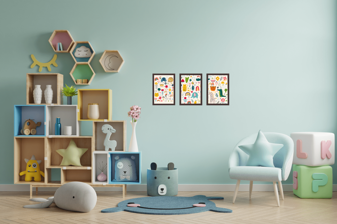 Quadro Decorativo Infantil Animais Para Criança Bebê Promo:Colorido - 2