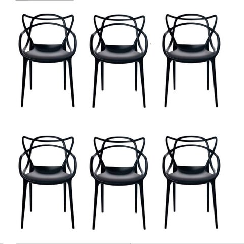 Kit com 6 Cadeira Allegra Masters 100% Polipropileno Preta