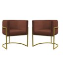 Ver imagem 1 de Kit 2 Poltronas Reforçada Decorativa Sala Carla Base Ferro Dourada Suede Marrom