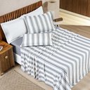 Ver imagem 1 de Jogo Cama Lençol Daily Casal Padrão Malha 100% Algodão Listrado 4 Peças - Cinza