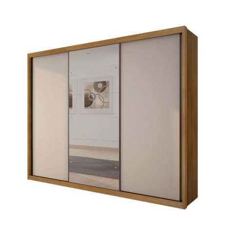 Guarda Roupa Paradizzo 3 Portas com Espelho 6 Gavetas Novo Horizonte Cumaru/Fendi